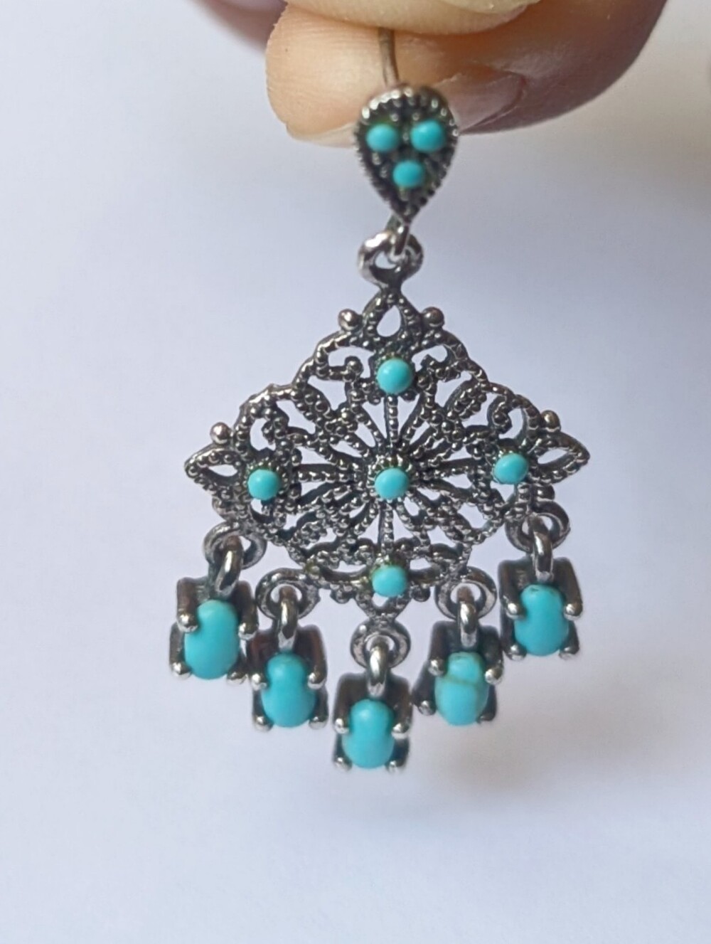 Sterling silver turquoise chandelier dangle studs earrings 925 TM